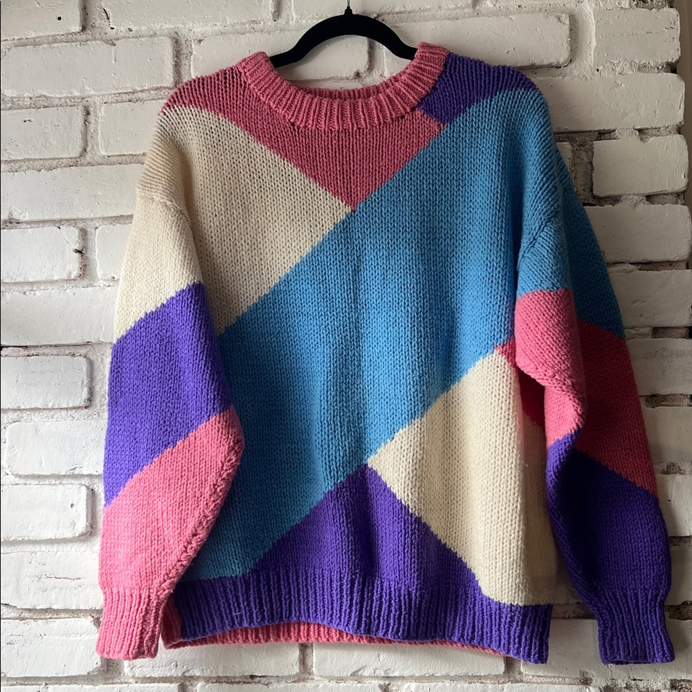 Colorful Geometric Women's Sweater crew neck relaxed fit knit